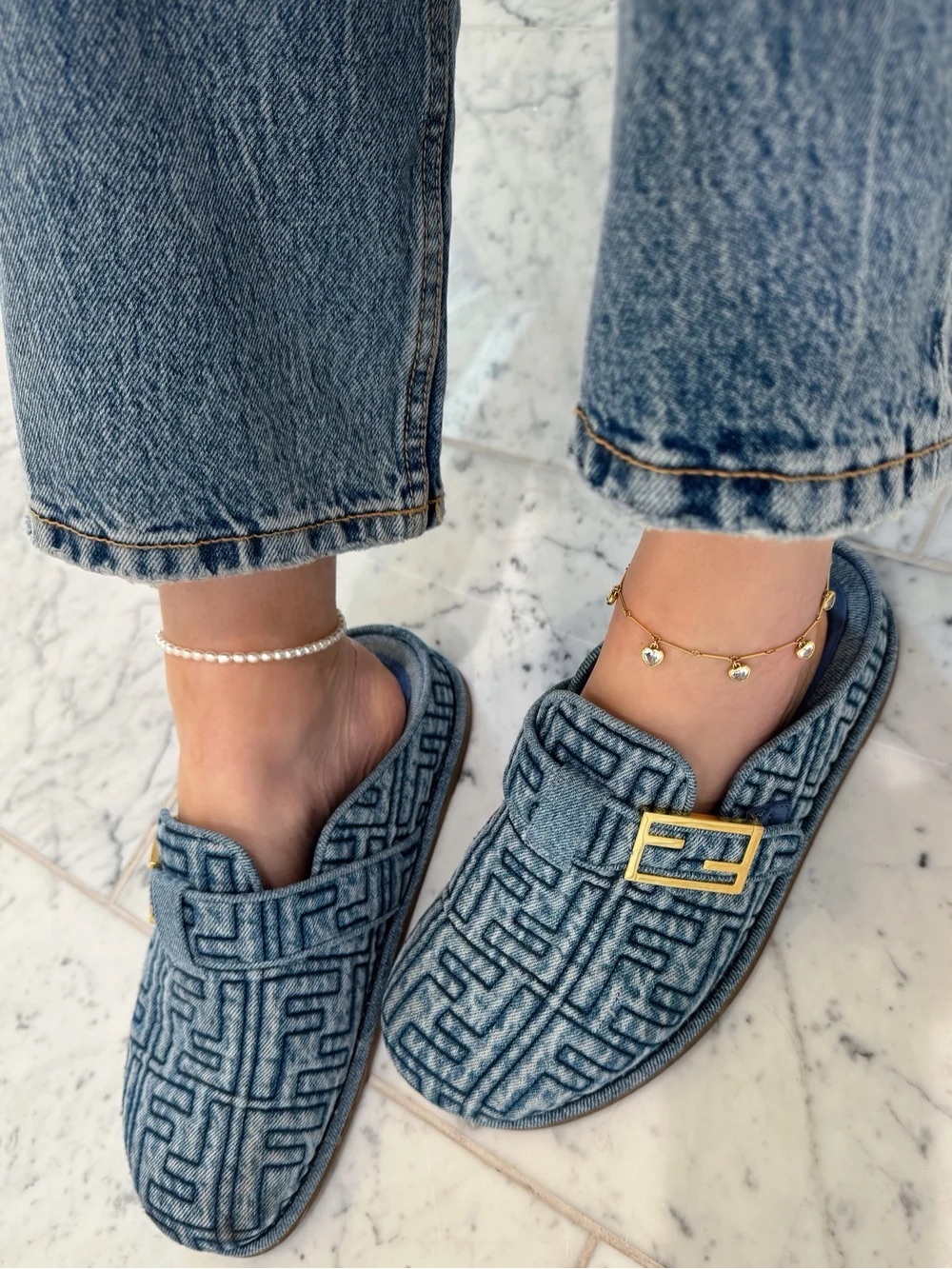 FENDI denim mules! Size 38 worn once! Like new! Full inclusion
